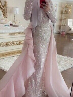 Embellished Pink Sequin Evening Gown